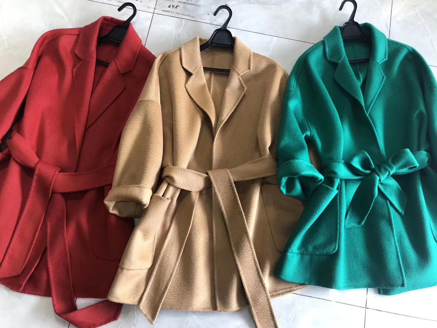 RosEvans Winter 100% Wool Coat Women Mid-length Wool Coat Jackets Water Ripples New Autumn Camel Coat Commuting