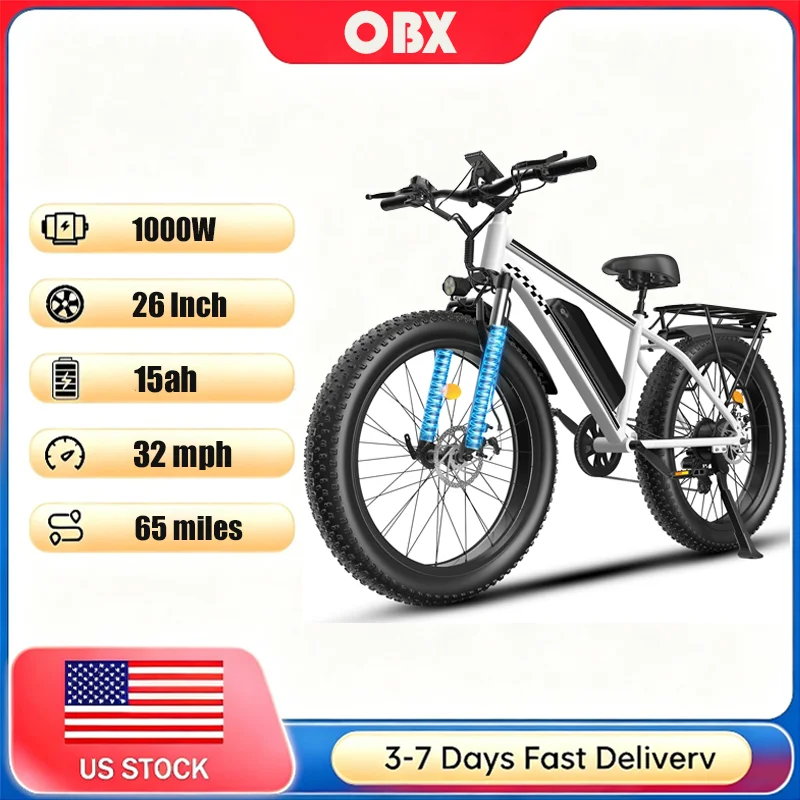 

1500W Fat Tire Electric Bike for Adults 26"x4.0 UL Certified Ebike Battery 32MPH 7 Speed Fast Mountain E-Bike 48V Long Range Snow Beach Bicycle