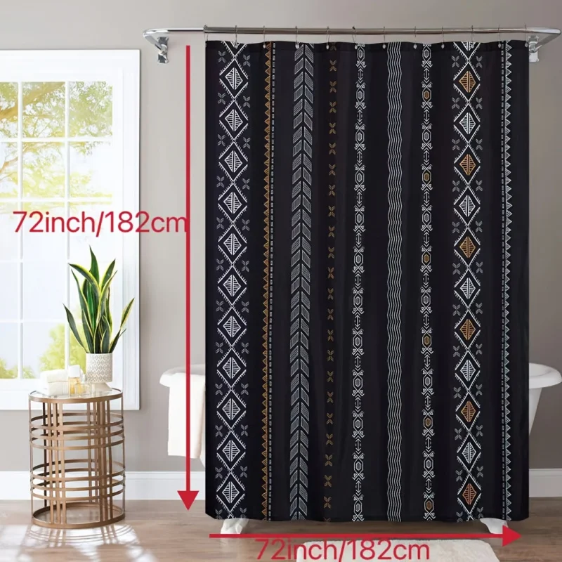 Vibrant Boho Chic Geometric Stripe Shower Curtain - Waterproof, Machine Washable, Mildew Resistant Polyester Fabric with Rust-Pr