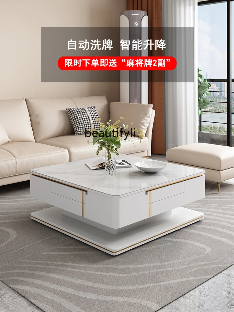 Multifunctional Tea Table Automatic Electric Lifting Tea Table Dual-Use Household Light Luxury Stone Plate Mahjong Table