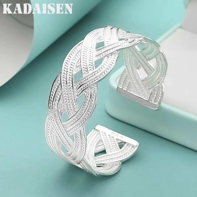 Wedding Women Lady 925 Sterling Silver Open Bangle Fashion  Jewelry Exquisite Temperament Retro Trumpets Braided Bracelet