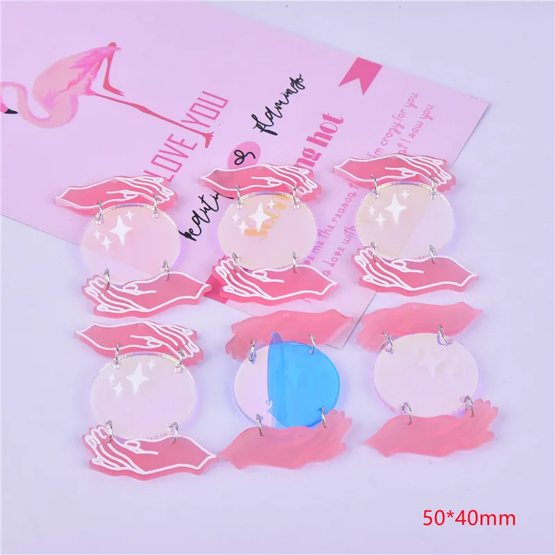 10pcs/pack Hand Protect Earth The Moon Arcylic Charms for  Dangel Earring DIY  Jewelry Making Bulk Wholesale