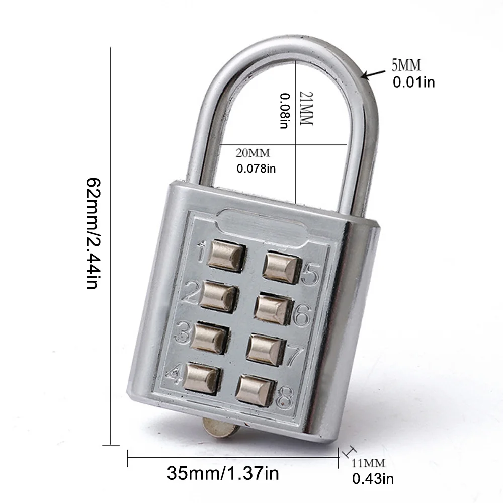 8 Digits Password Code Outdoor Waterproof Combination Padlock Zinc Alloy Suitcase For Luggage Travel Smart Lock Keyed Anti-thief