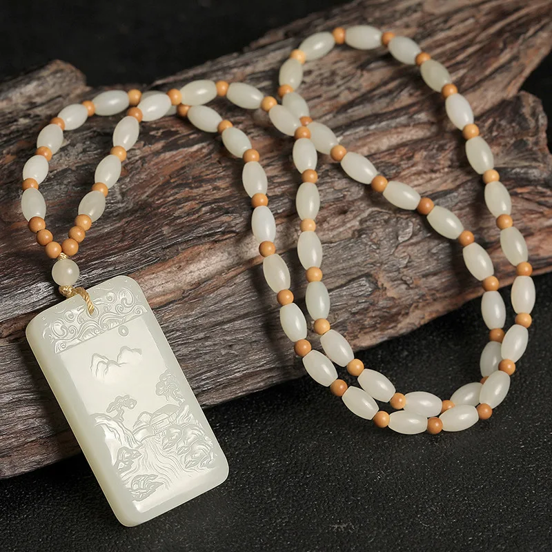 Fine Jewelry Natural Hetian Nephrite Jade High Mountain Flowing Water Landscape Pendant for Men and Women Jade Pendant