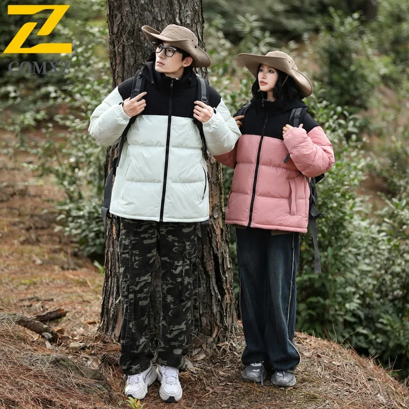 

COMXZ Мужская наполненная куртка премиум-класса с капюшоном для поездок на работу, толстая теплая парка для отдыха, однотонный дизайн, легкие морозостойкие зимние куртки