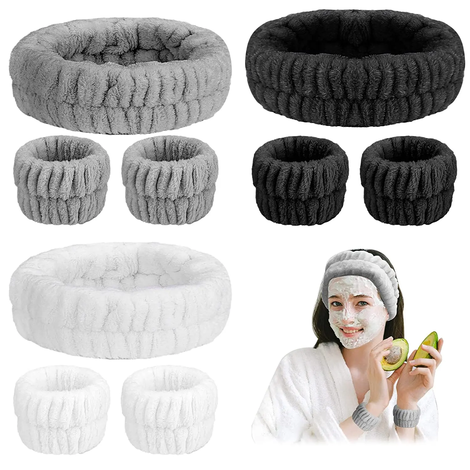 

2023 3 Suits New Fashion Ladies Hair Band Cute Solid Color Plush Wash Hair Band Home Makeup Hair Band Wristband