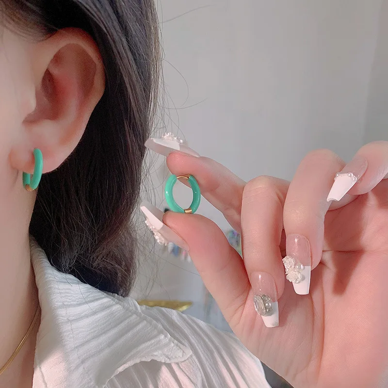 1 Pair Colorful Enamels Hoop Earrings for Women Trendy Dripping Oil Huggie Earrings Stainless Steel Jewelry
