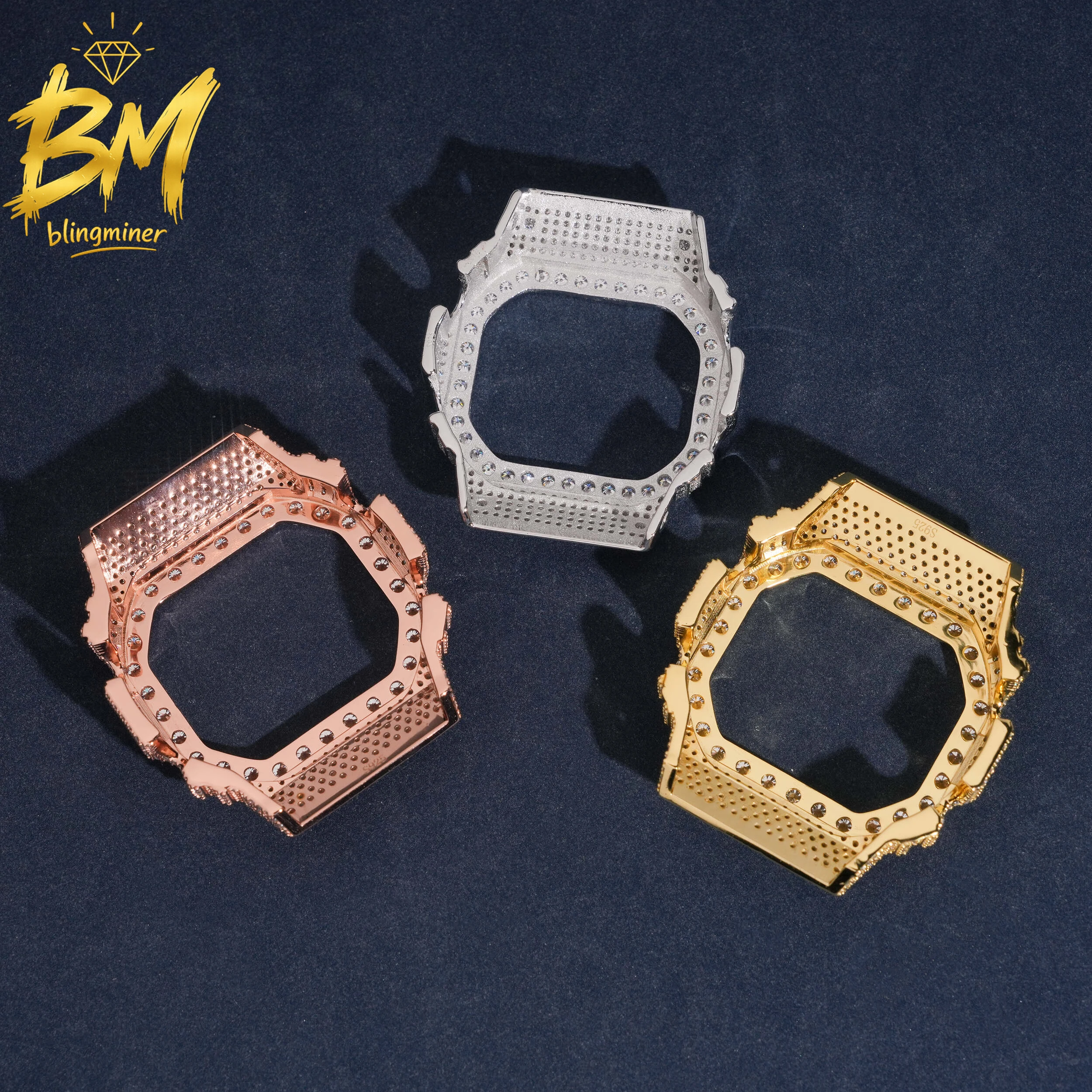 Blingminer CAS**DW5600A1 VVS Moissanite Watch Case Brass Can Pass Diamonds Tester With GRA Wrist Diamonds Case Free Shipping