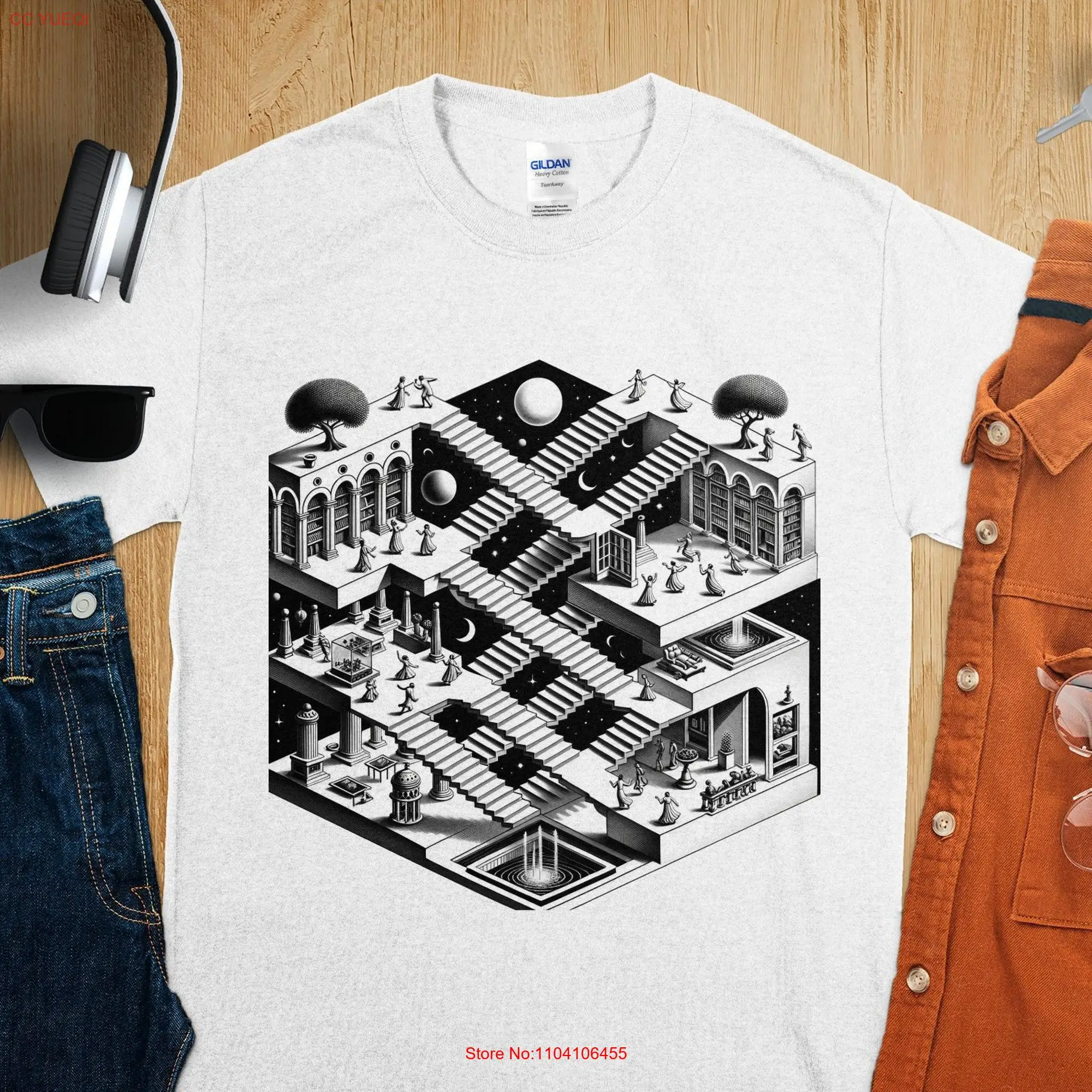 Intricate patterns Geometric landscapes T Shirt Youth Kids for her him MC Escher Inspired Trippy art