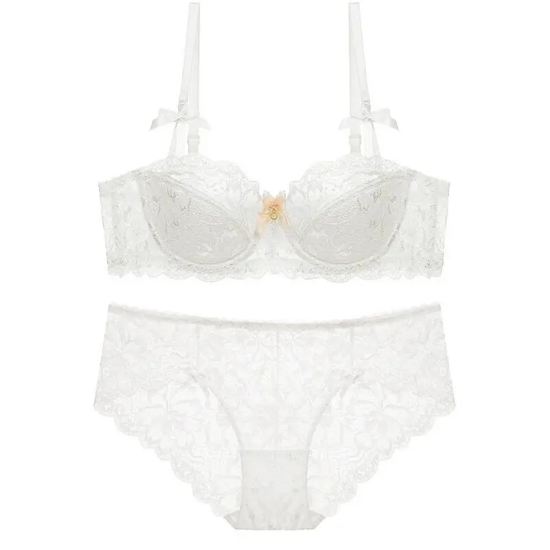 Best Sellers Women Sexy Lace Half Cup Bra Set Soft Underwire Gathered Thin Push Up Elegant Exquisite Lace Comfort Lingerie Set