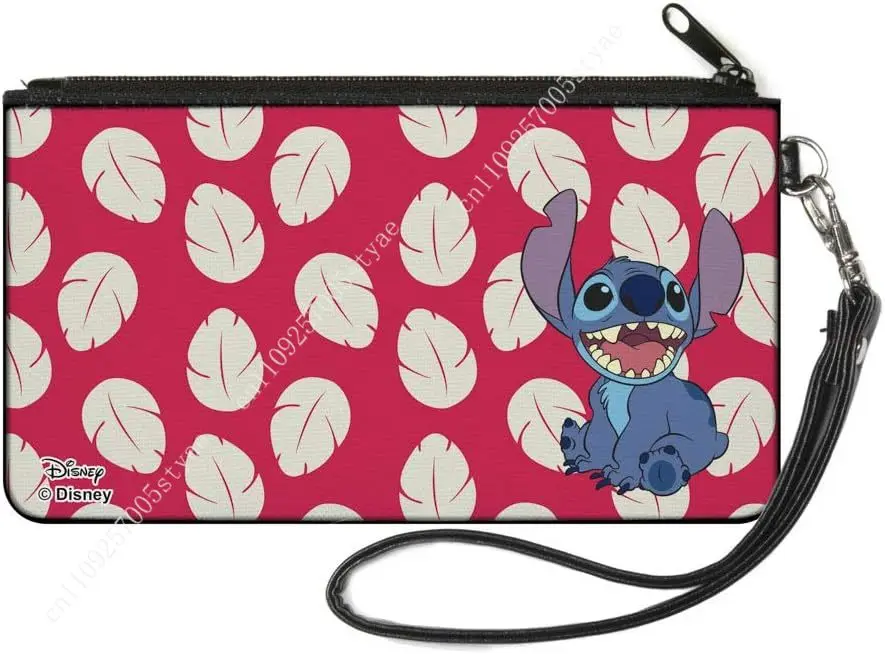 

Кошелек-клатч на молнии из канваса с изображением Лило и Стич в улыбающейся позе с листьями