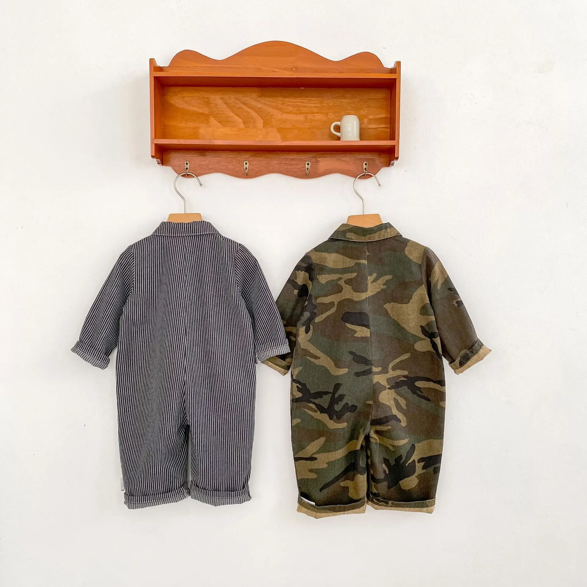 Spring and Autumn Baby Cowboy Long Crawling Loose Striped Collar Cowboy Long Crawling Clothes