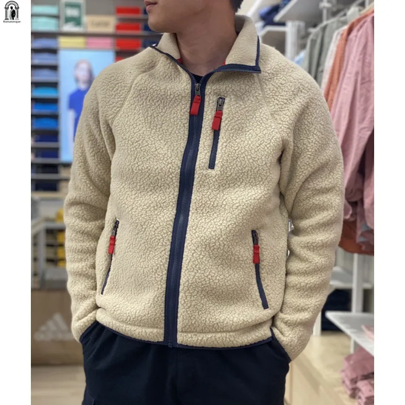 

New Unisex Retro Sherpa Fleece Jacket Winter Warm Windproof Outdoor Hiking Climbing Zipper Cardigan Coat Business Casual Hoodie