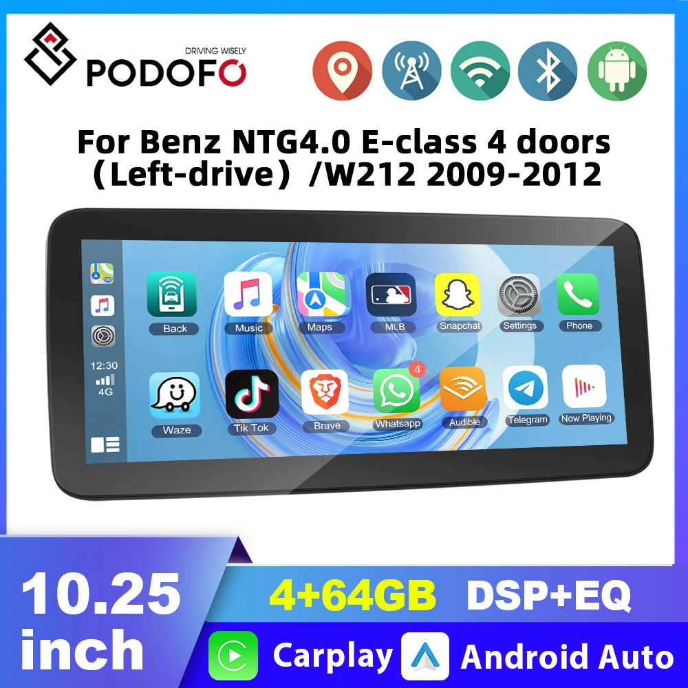 Podofo 4+64G Car Radio For Benz E-class W212 2009-2012  Carplay dual systems Car Intelligent System Navi Automotive Autoradio