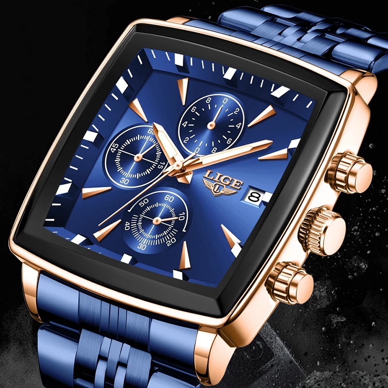 

LIGE men's quartz wrist watch business fashion clock chronograph luminous waterproof calendar casual military watches men reloj