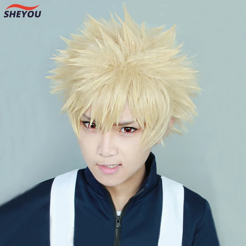 My Boku no Hero Academia Bakugou Katsuki Bakugo Short Linen Blonde Heat Resistant Cosplay Costume Wig