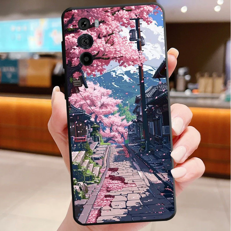 Japanese Landscape Cherry Flower Case For Motorola Edge 50 40 Pro 50 40 30 Ultra Neo Fusion Moto G Play G Stylus G Power G 5G