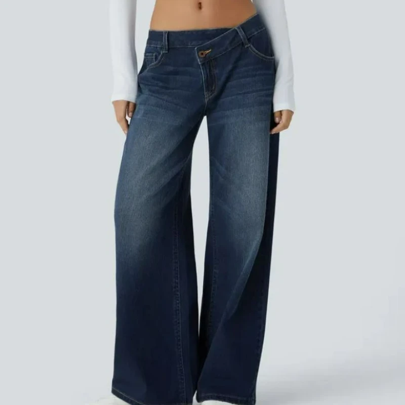 2025 nova alta qualidade solta emagrecimento calças de perna reta europeu americano personalizado de cintura alta jeans de perna reta senhoras