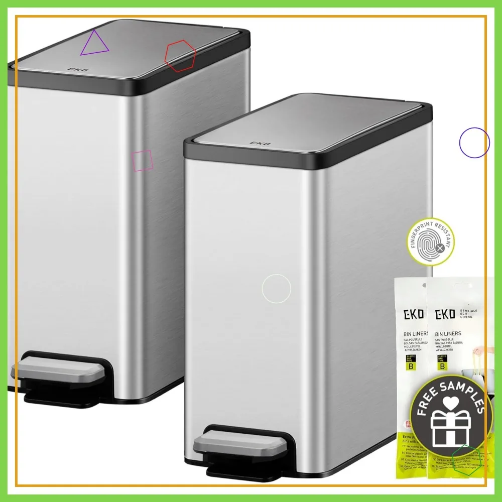 

Slim Stainless Steel Step Trash Can with Lid, Removable Inner Bucket, 6L/1.6 Gal 2 Pack for Small Spaces