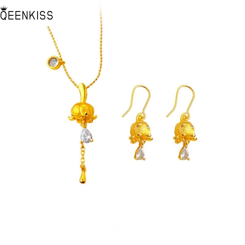 

QEENKISS 24KT Gold Lily of the Valley Necklace+Earrings For Women Wedding Party Birthday Christmas Bride Mother Girl Gift JS5110
