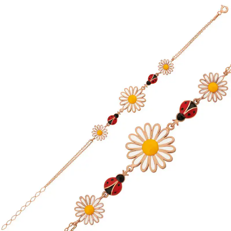 Sterling Silver Ladybug Daisy Bracelet for Women 925 Sterling Jewelry Wedding Party Birthday Gift - Box -for - Laides - Fashion