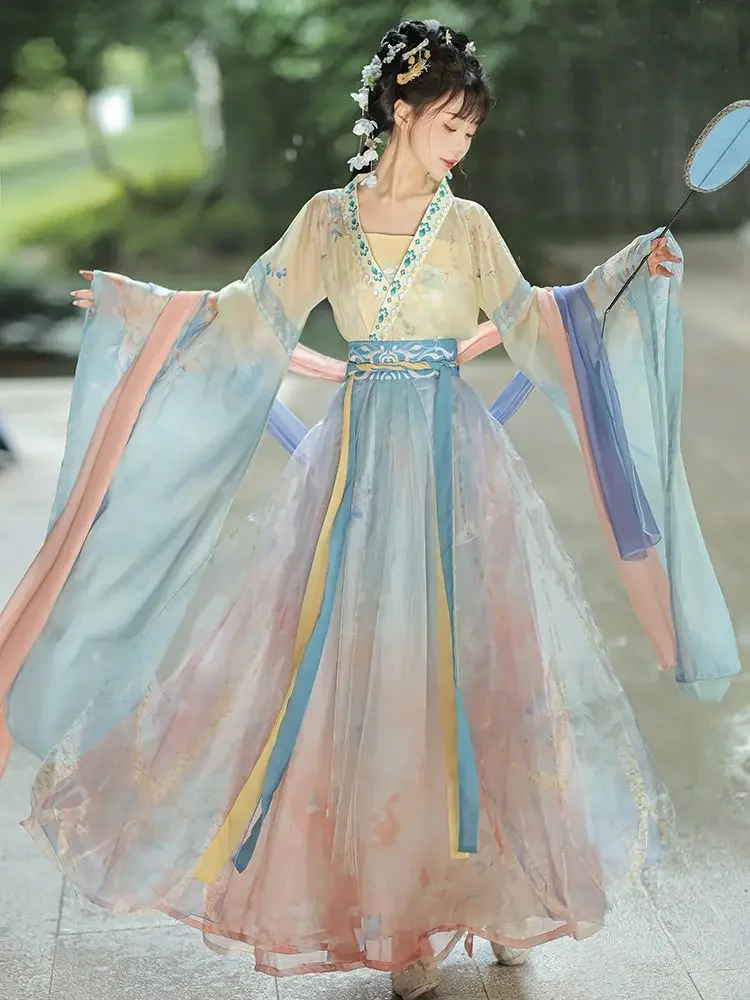 

Hanfu Dress Women Chinese Ancient Traditional Hanfu Female Carnival Cosplay Costume Gradient Blue Dance Hanfu Dress Plus Size