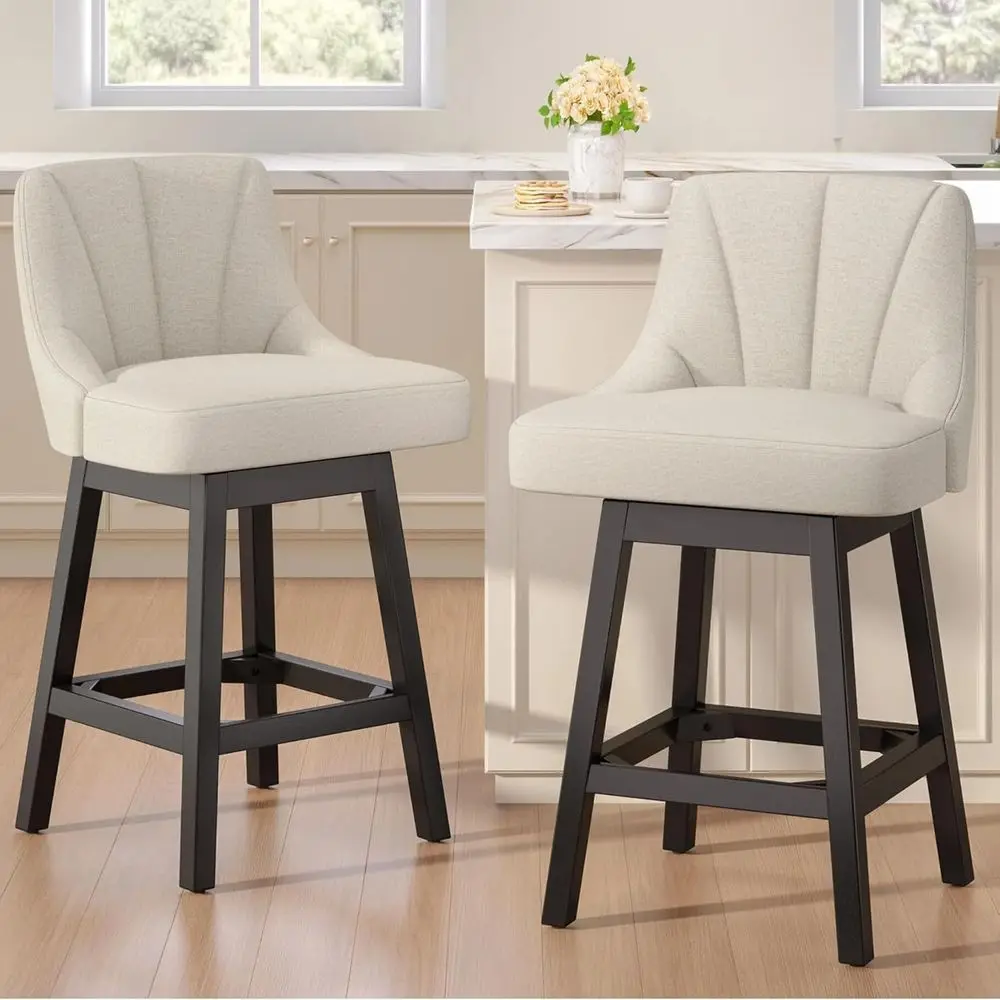 

Комплект из 2 барных стульев высотой 26 дюймов с спинками, обивка из льняной ткани, квадратные ножки из массива дерева, подходят для кухонного острова