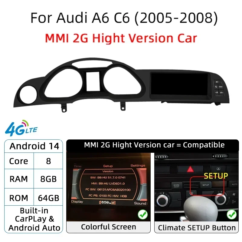 Android 14 Auto Radio CarPlay voor Audi A6 C6 4F voor Audi Q7 4L 2005-2015 MMI 2G 3G GPS Auto Multimedia Speler Navi Stereo DSP