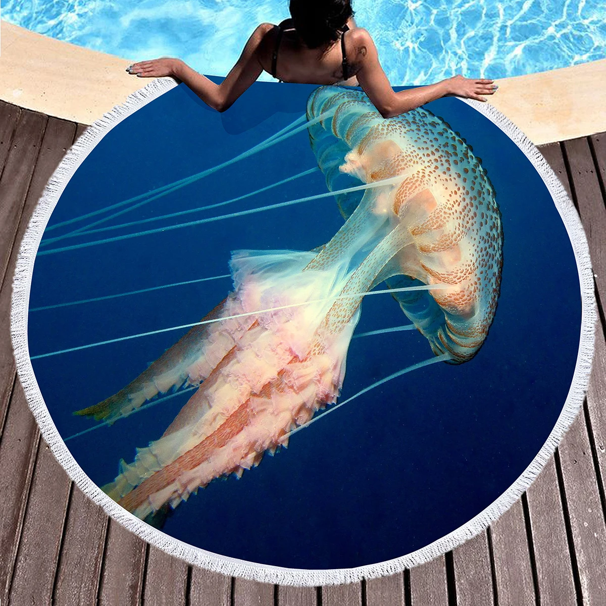 Jellyfish Round Beach Towel Microfiber Absorbent Quick Dry Sand Free Picnic Mat for Bathroom Pool Surf Travel Outdoor Meditation