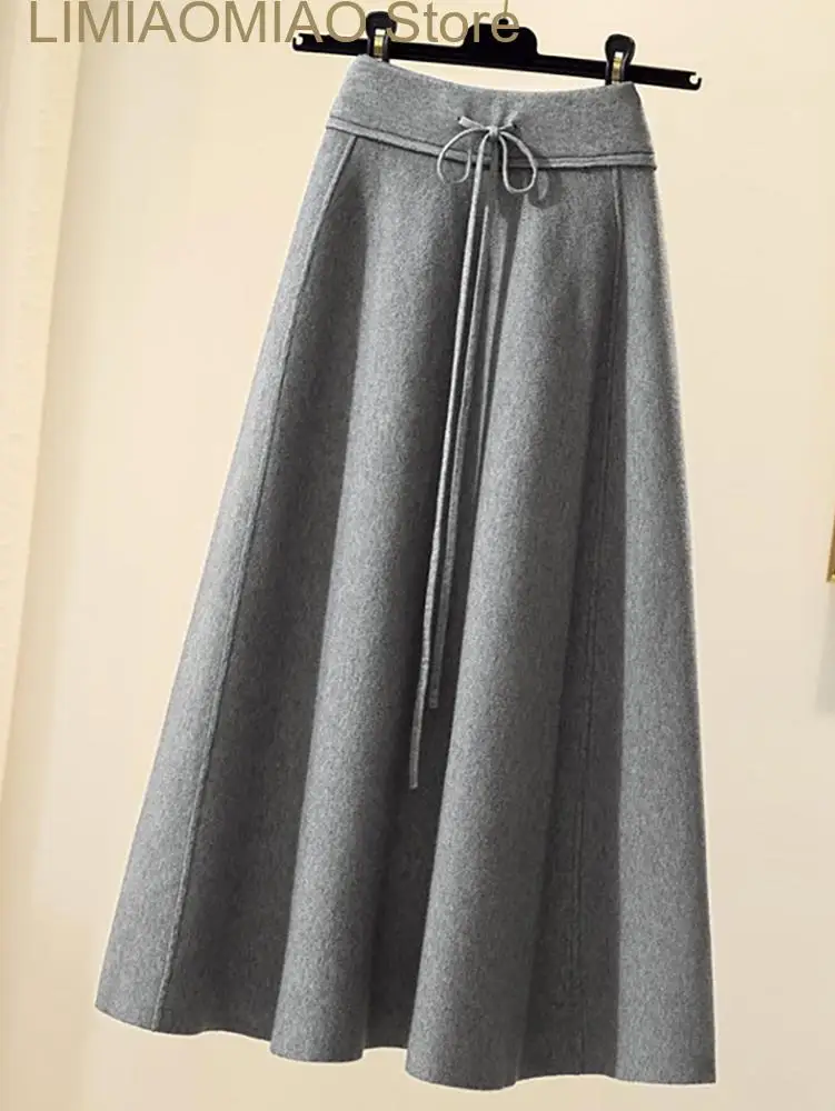 New Knitted Skirt Women's Autumn Winter Korean Version High-waisted Versatile  Slim Middle and Long A-line with Pleated