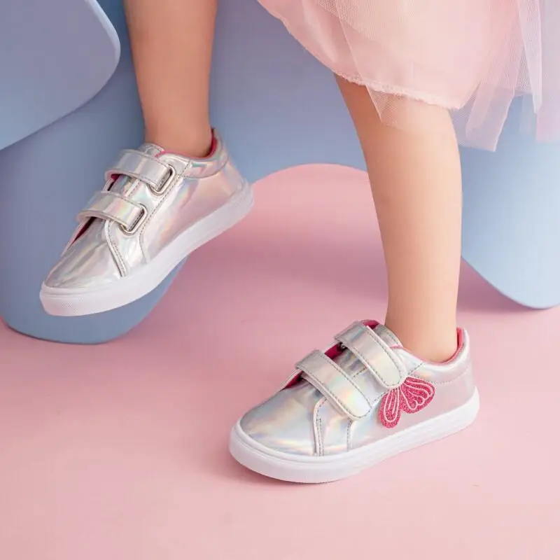 

Kawaii повседневная обувь, детская обувь, обувь с зеркальной пластиной, блестящие модные классические повседневные кроссовки на липучке, дышащие, милые, универсальные