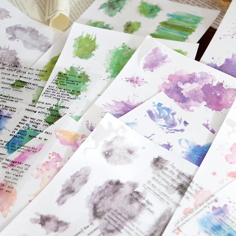 Journal GO 10pcs/lot Watercolor Trace Sticker Creative DIY Journal Collage Scrapbooking Decor Romance of Watercolor Stickers