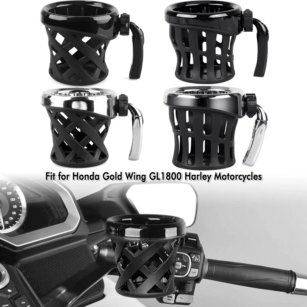 

Motorcycle Adjustable Handlebar Coffee Cup Holder Drink Basket Water Bottle Mount with mesh For Honda Goldwing GL1800 2018-up