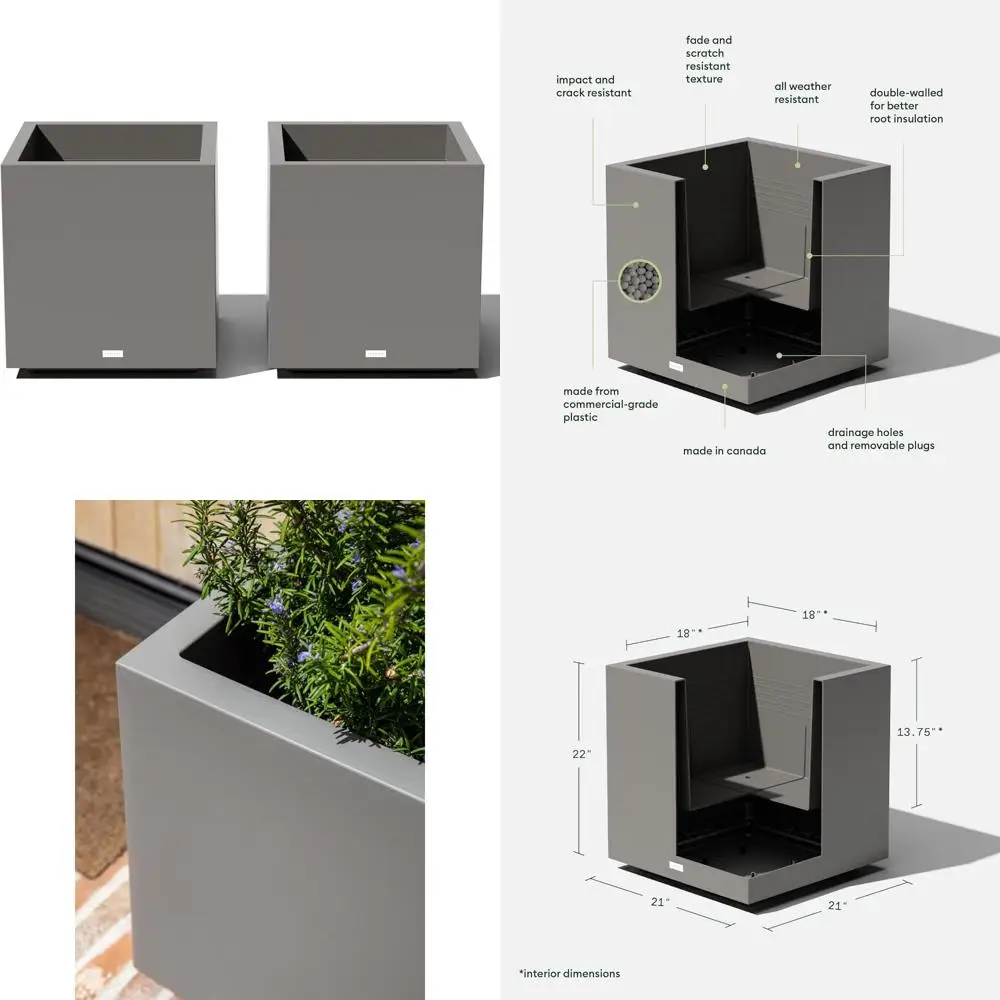 

Large Square Plastic Planter Cube for Indoor and Outdoor Use - Durable Weather-Resistant Patio Garden Decorative Plant Container