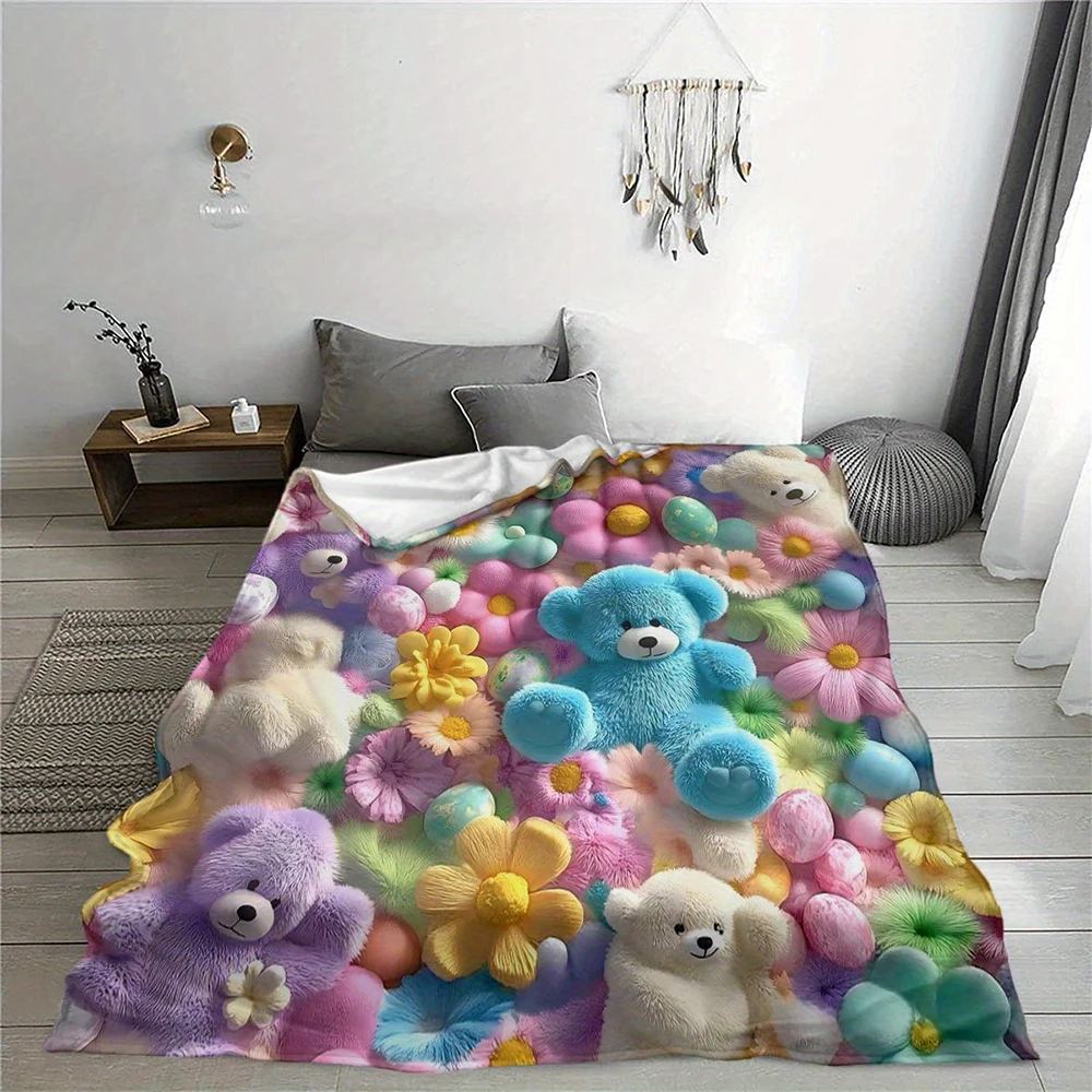

Colorful Teddy Bear Fluffy Blanket , Warm and comfortable throw blanket sofa bed sofa camping trip, the best gift.