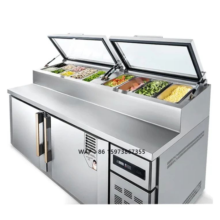 

Factory direct sales pizza sandwich preparation table refrigerated commercial countertop salad refrigerator
