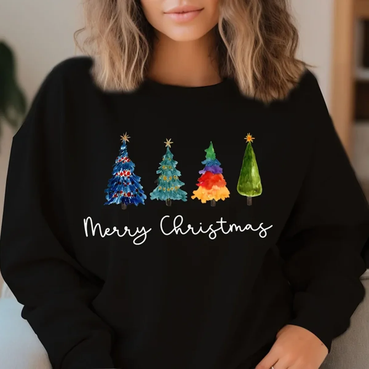 Christmas Tree Sweatshirt Christmas Sweatshirt for Women Holiday Hoodie Sweater Colourful Tree