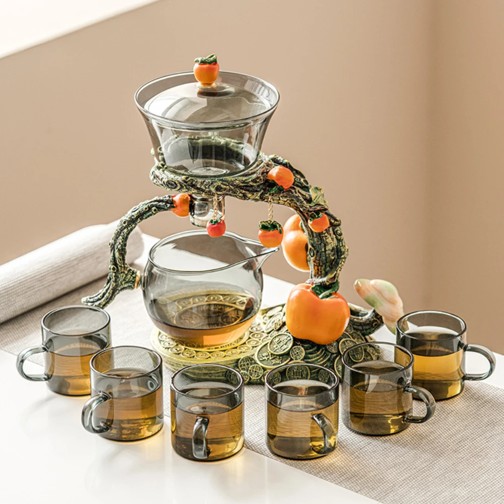 Lucky Persimmon Tea Set Light Luxury High-End Household Glass Lazy Automatic Tea Making High-End