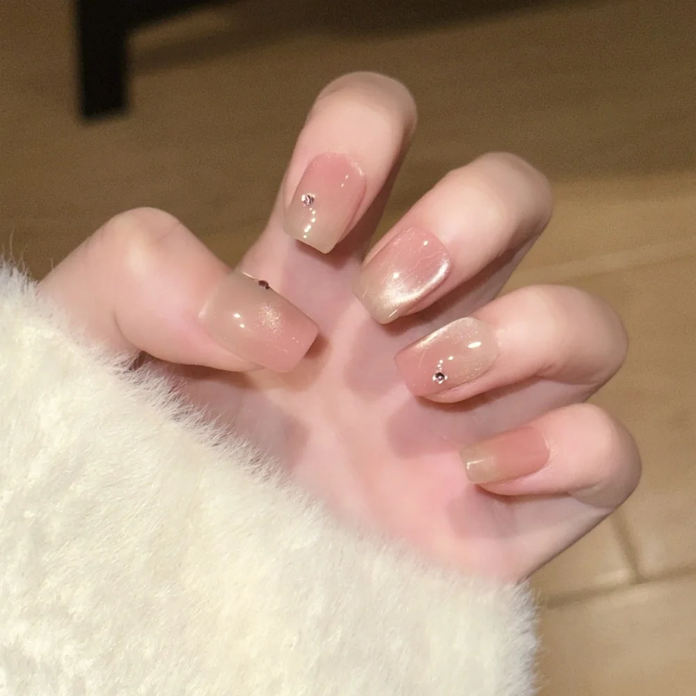 10 قطعة يمكن ارتداؤها اليدوية الصحافة على الأظافر عين القط قصيرة الباليه الأظافر وهمية نصائح مع النقاط الفرنسية القوس تصميم أظافر صناعية مجموعات