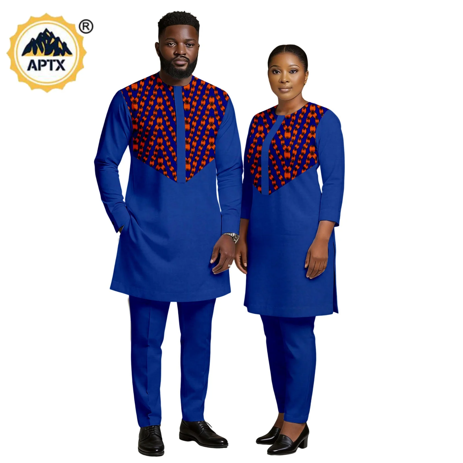 

African Women Clothes 2 Piece Sets Matching Couple Outfits Kaftan Dashiki Men Top Shirt and Pant Sets Party Prom Wear 26C029
