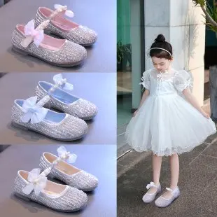 Princess Shoes Girls Spring and Summer Shining Glass Shoes 2024 New Soft Soled Small Shoes for Children Girls