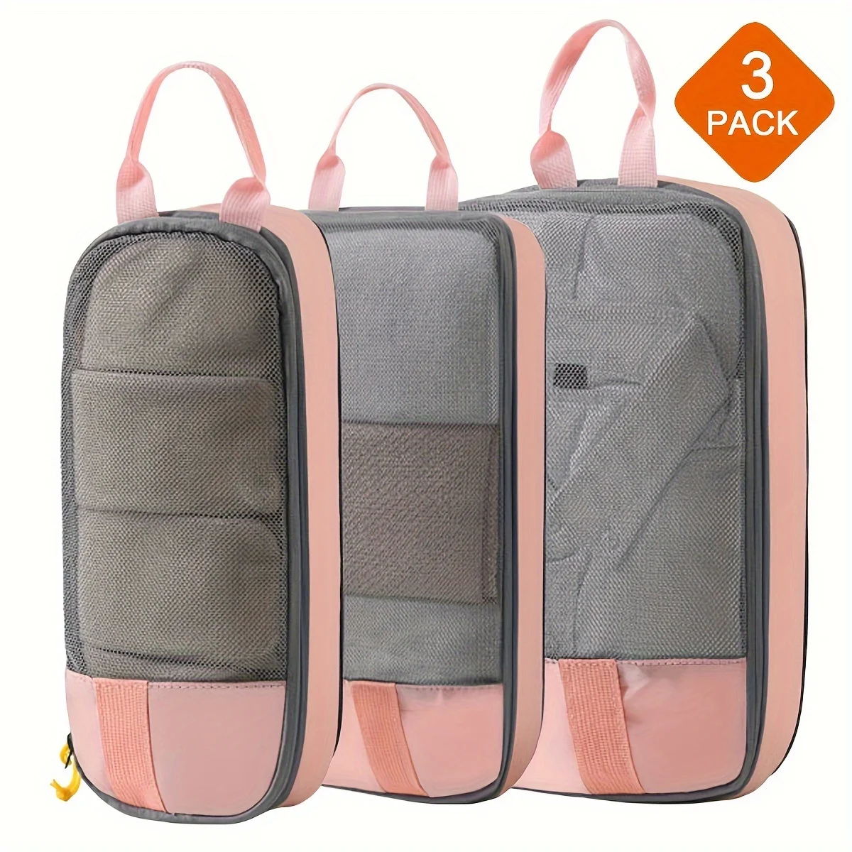 

3-Pack Travel Packing Cubes, Essential Carry-On Organizer Set, Luggage Sorting Bags With 3 Sizes, Polyester With Handle, Suitca