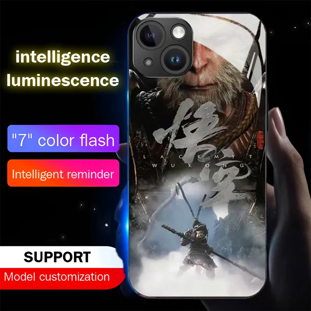 2024 WuKong Game Luminous Phone Case LED Light Glass Shockproof Cover For Samsung S24 S23 S22 S21 S20 FE Note 10 20 Plus Ultra