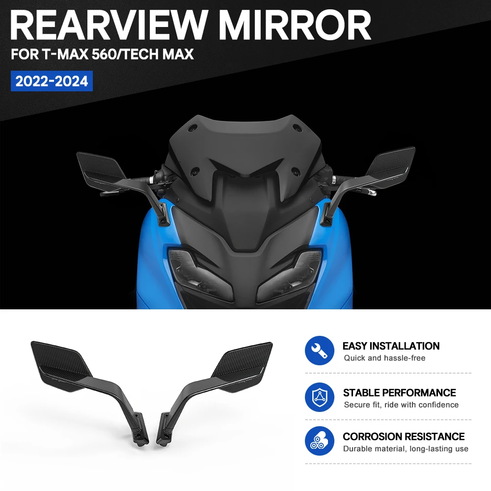 For Yamaha T-MAX 560 T-Max560 2022-2024 Motorcycle Rear View Mirrors Blue Glass Adjustable Aluminum Mirror