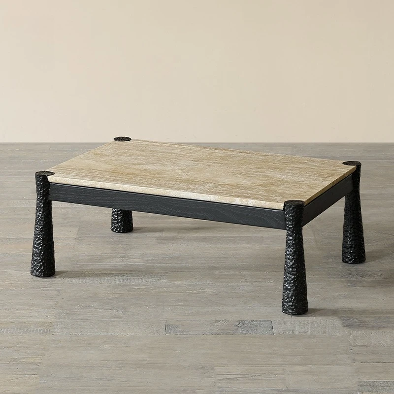 Square black excavated coffee table Japanese antique replica stone coffee table Homestay furniture