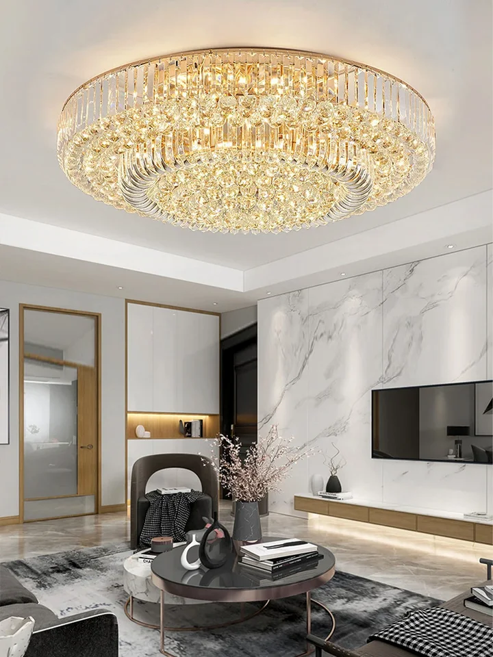 Luces de techo LED doradas de lujo modernas, lámpara de techo grande, decoración del hogar, candelabro de bola de cristal, Lustre Luminaria