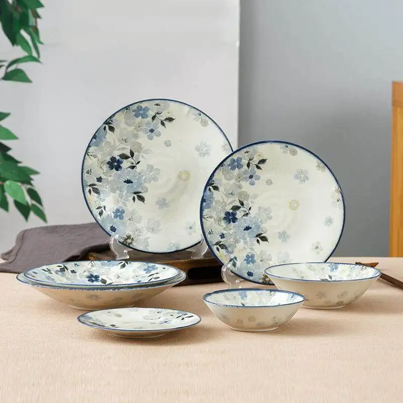 Japan Imported New Arrival Underglaze Color Ceramic Plates Fresh Style Floral Fruit Plate Soup Plate for Home Kitchen Daily Use