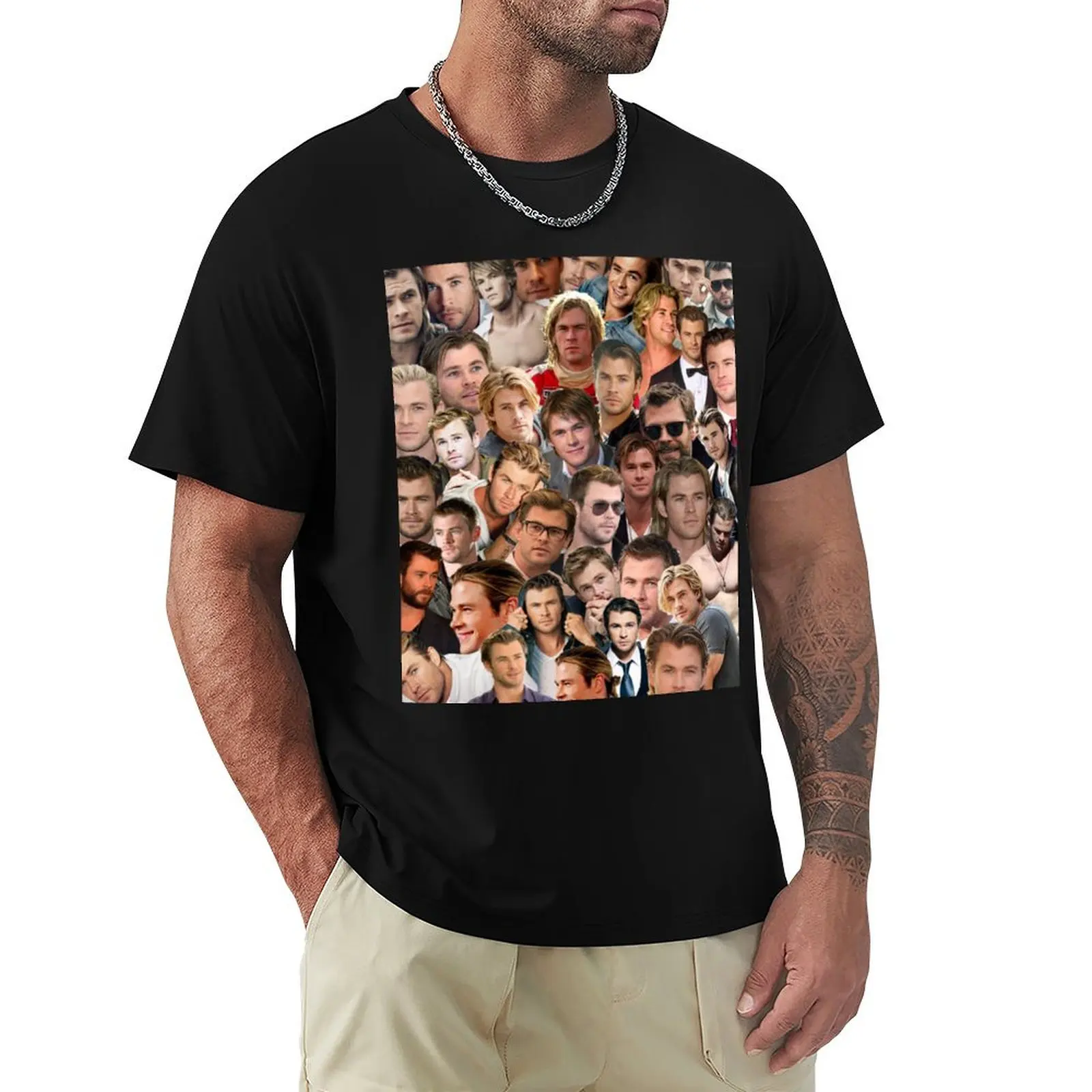chris hemsworth collage T-Shirt Casual Fashion Short Sleeve Cotton T-Shirt
