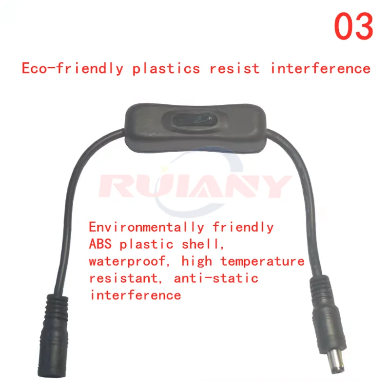 Conector de CC de 5,5x2,1mm, interruptor 304 con cinta de cable, enchufe de CC con conector de cable, Estilo negro
