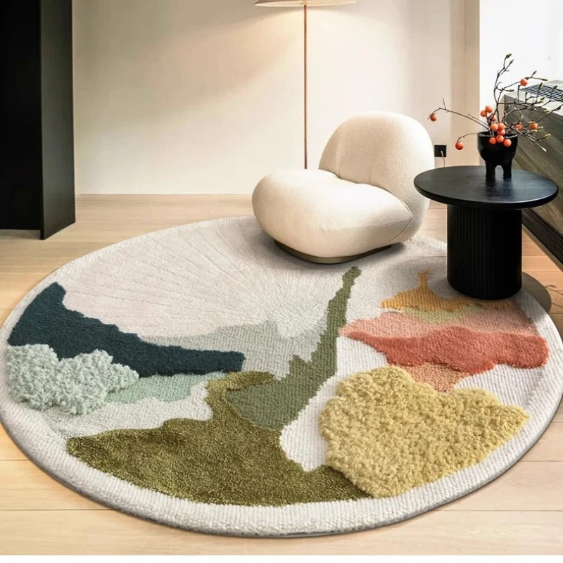Handmade light luxury high-end carpet modern living room coffee table blanket wool round bedside blanket catkins